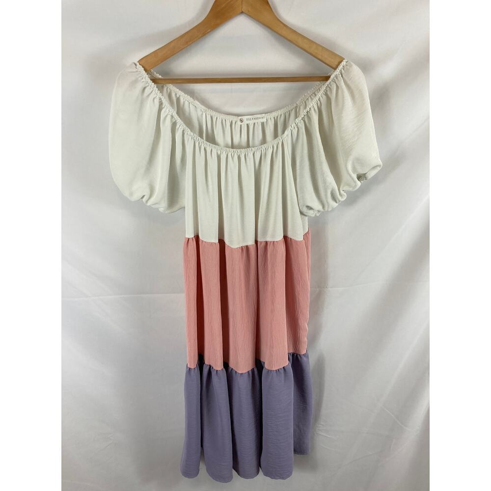 FSL + apparel Tiered Colorblock off shoulder dress size small